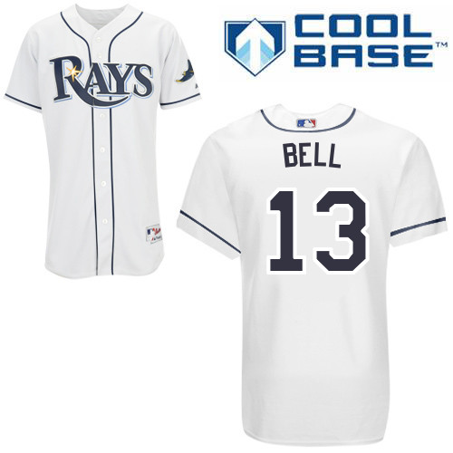 Heath Bell #13 MLB Jersey-Tampa Bay Rays Men's Authentic Home White Cool Base Baseball Jersey